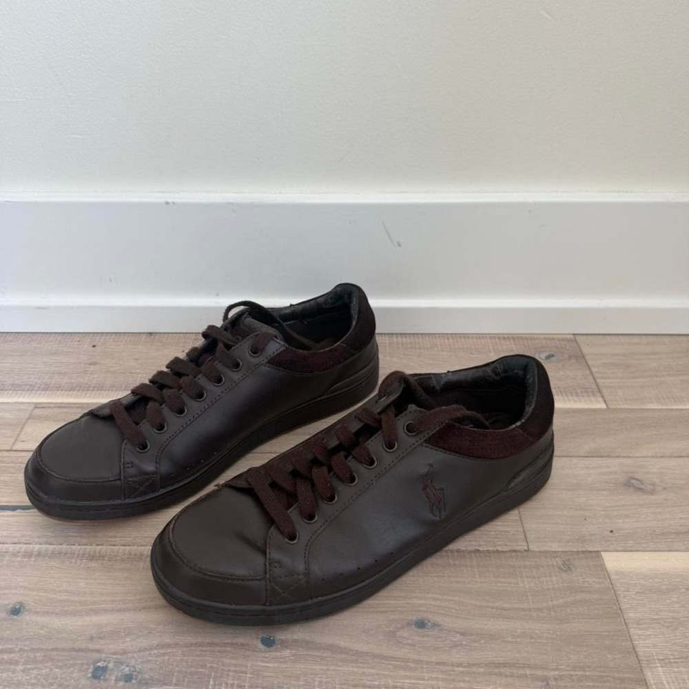 Vtg Ralph Lauren brown leather trainers Sz 10.5